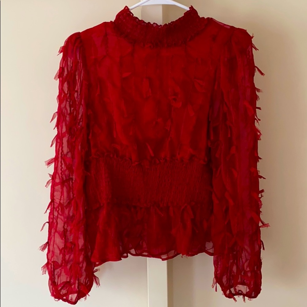 Red hot feathered blouse